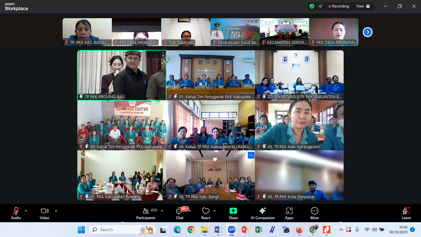 Zoom Meeting Rakerda PKK Provinsi Bali